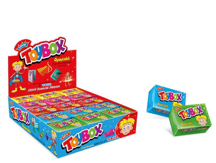 Fruit Flavored Bubble Gum with Toys | TOY BOX | 30 items per pack