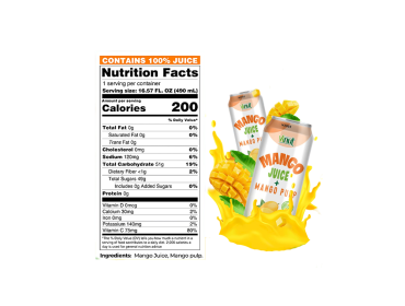 100% Fruit Juice with pulp, Mango